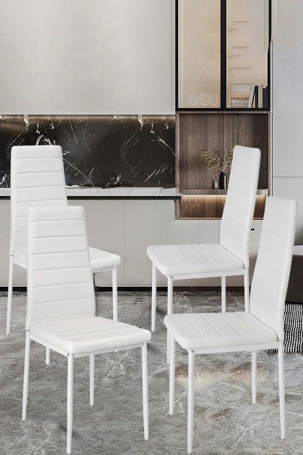 Living and Home 5pcs Dining Table Set of 4 Modern Faux Leather Dining Chairs and Tempered Glass Table