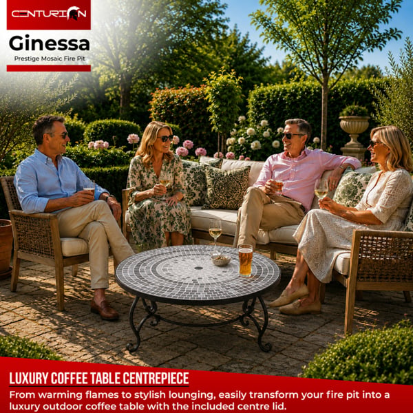 Centurion Supports Fireology GINESSA Sumptuous Garden and Patio Round Heater, Fire Pit, Brazier, Coffee Table, Barbecue and Ice Bucket