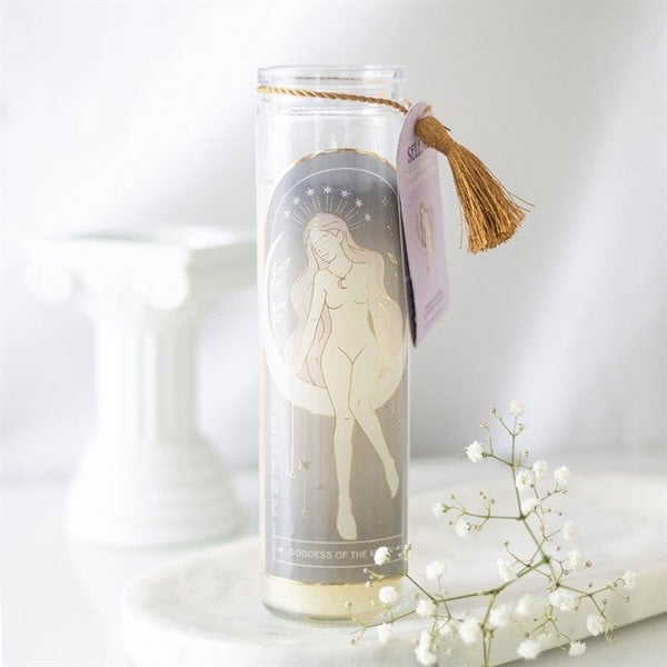 Serano Selene Goddess Tube Candle with Amethyst Crystals