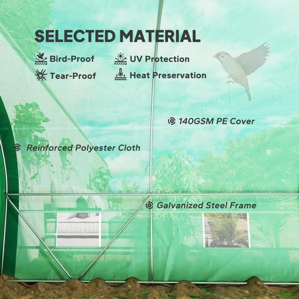 Green polytunnel with UV-protective PE cover and galvanized steel frame