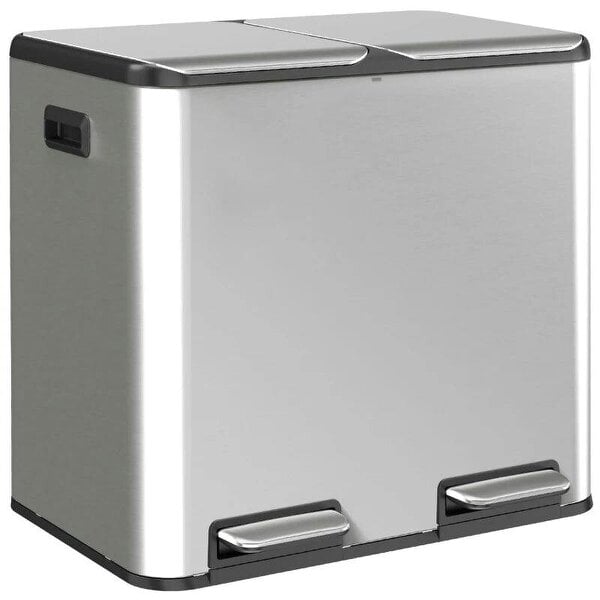 2 x 20L Double Kitchen Bin, Stainless Steel Pedal Rubbish Bin with Dual Compartments, Soft Close Lids, Silver Tone