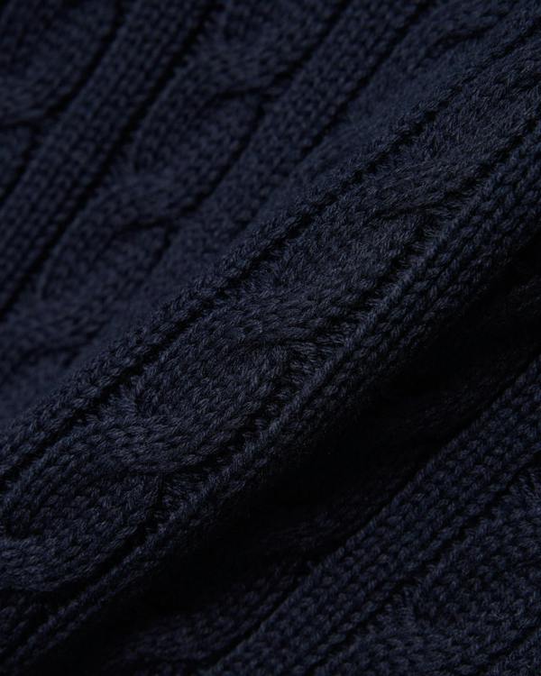 Lacoste Cable Knit Mens Cotton Jumper - Navy Blue/Green 802