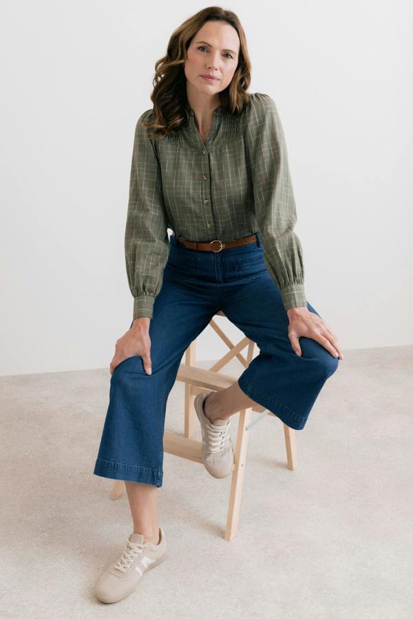 Lily & Me Poplar Organic Cotton Checked Blouse Green