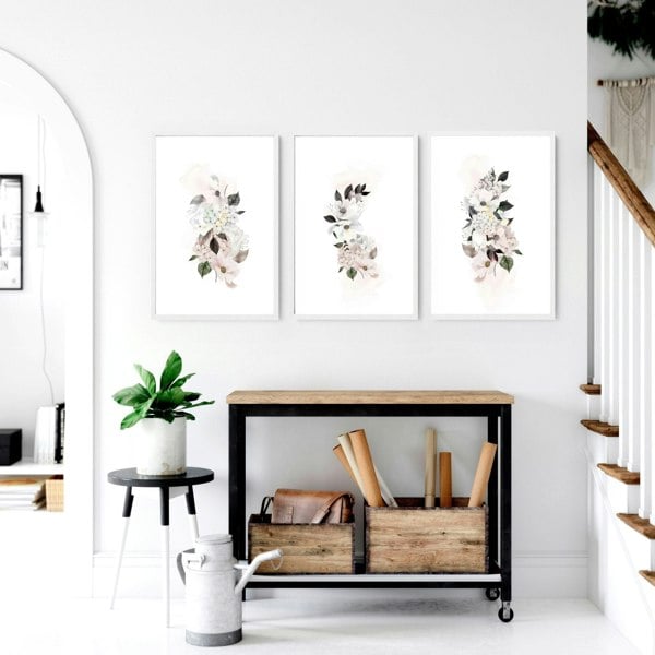 Art for kitchen wall | set of 3 Shabby Chic Floral art prints