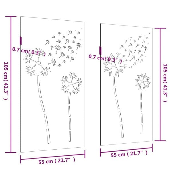 Berkfield Garden Wall Decorations 2pcs 105x55cm Corten Steel Flower Design
