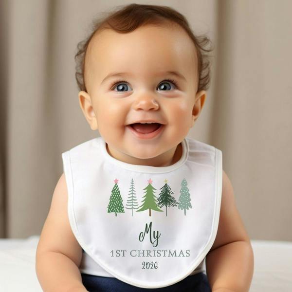 Personalised 1st Christmas Fir Tree Babygrow | Name Vest or Bib UK
