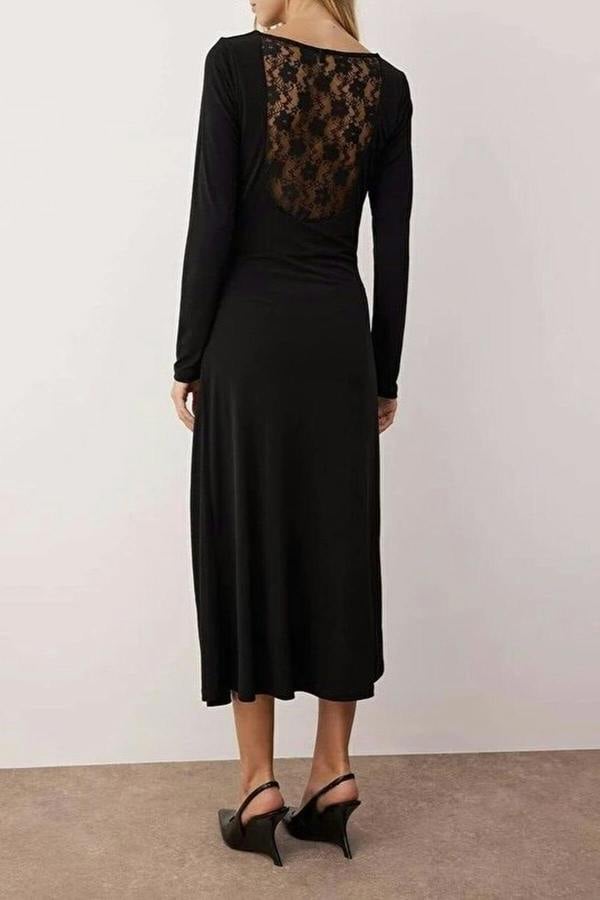 WOVCOR A-line Stretch Maxi Knit Dress with Lace Back Detail
