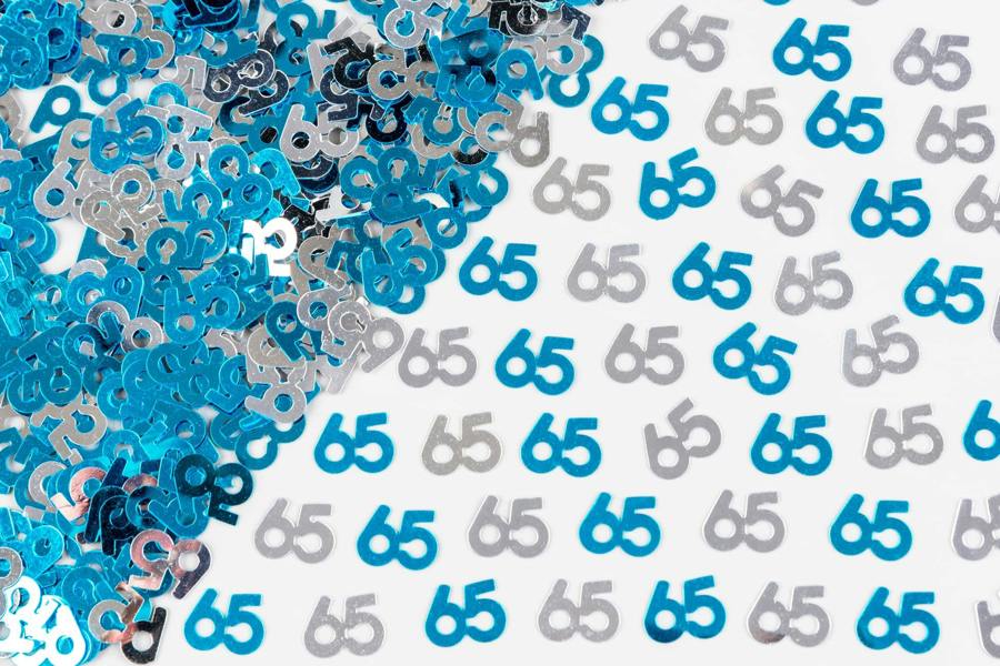 65th Birthday Blue & Silver Metallic Confetti Pack for Party Table Decoration image 1