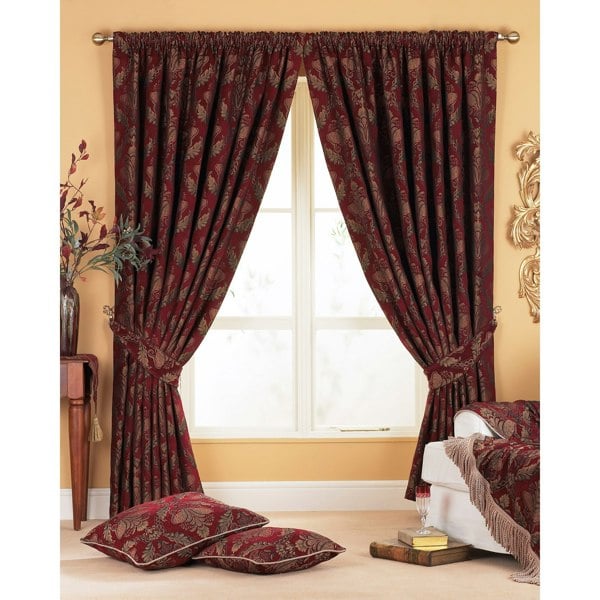 Riva Home Shiraz Pencil Pleat Curtains - Burgundy