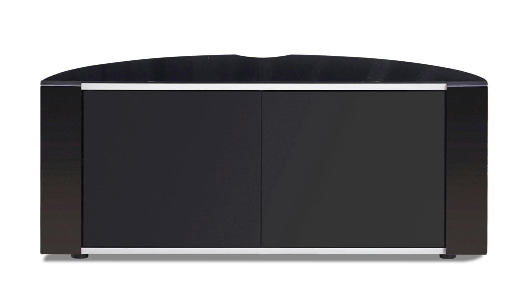 MDA Designs Sirius 850 Remote Friendly BeamThru Glass Door Gloss Black with Silver Trims Cabinet up to 40" LCD/Plasma/LED TV Stand