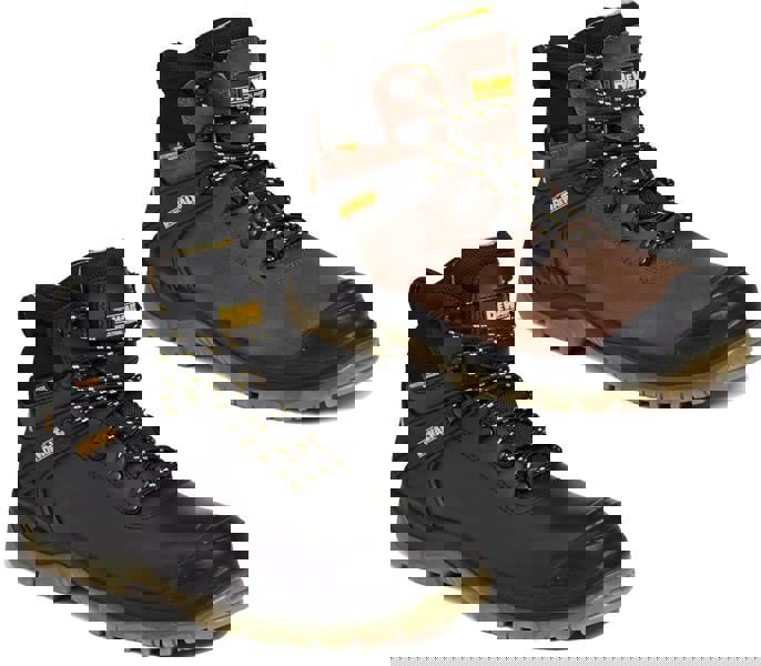 DeWalt Newark Mens SRA S3 WaterProof Safety Steel Toe Lace Up Boots, rugged waterproof safety boots with steel toes and supportive ankle collar.