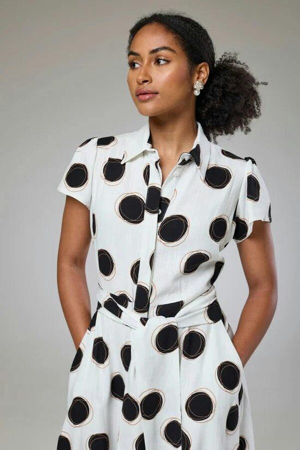 Lioness by TF Absolute Polka Dot Linen Short Sleeve Shirt Dress