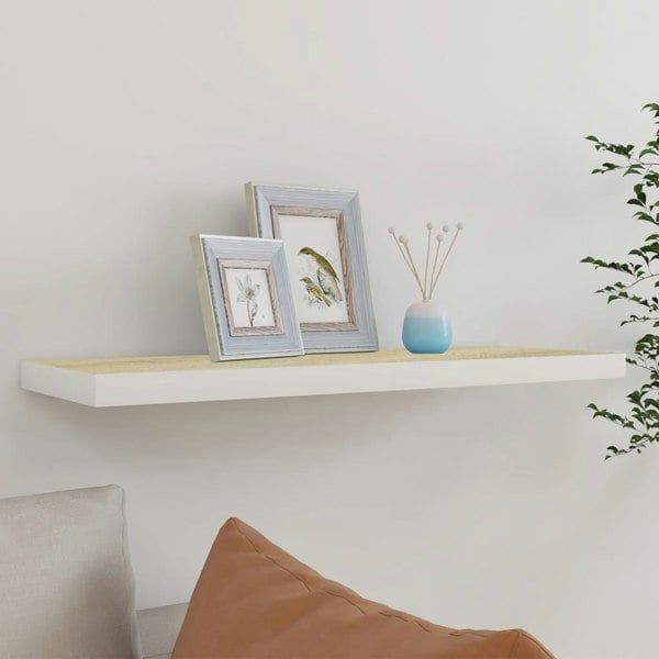 Berkfield Floating Wall Shelf Oak and White 80x23.5x3.8 cm MDF