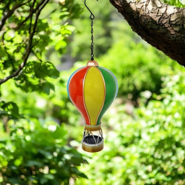 EDH Door Hardware Small Rainbow Solar Hot Air Balloon – Outdoor Hanging LED Light for Garden, Patio & Porch Décor (45cm x 14cm x 14cm)