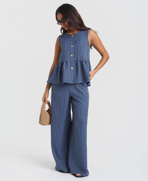 Blue Stripe Peplum Top