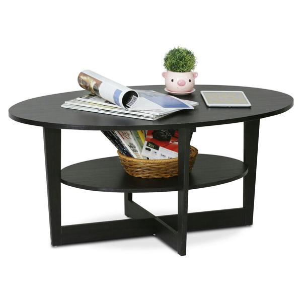 WALPLUS JAYA Oval Coffee Table, Walnut Easy-Assembly Sturdy Design For Dorm Room (Walnut) - SKU 15020WN