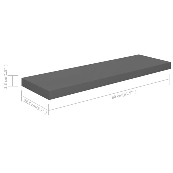 Berkfield Floating Wall Shelf High Gloss Grey 80x23.5x3.8 cm MDF