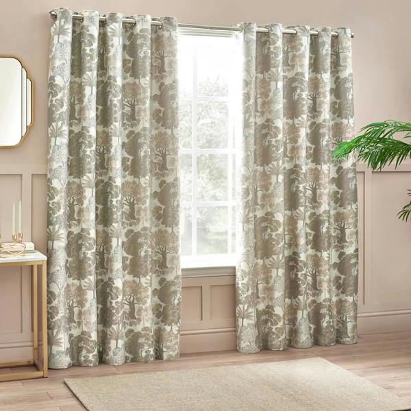 Wylder Woodlands Jacquard Floral Eyelet Curtains - Natural - 