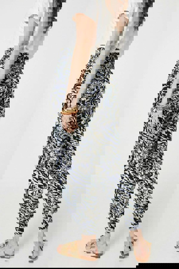 Navy | Floral Animal Print Harem Trousers