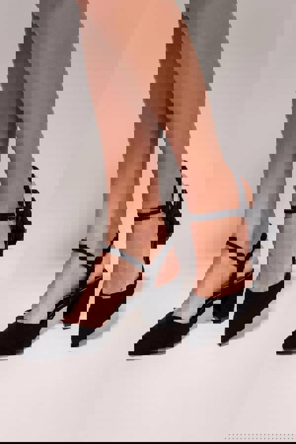 Pointed Slingback Block Heels - Black SH05