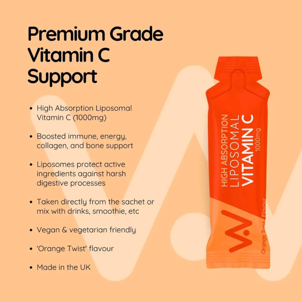 Well Actually Vitamin C 1000mg Liposomal Liquid - 30 Sachet Pack - Orange Twist