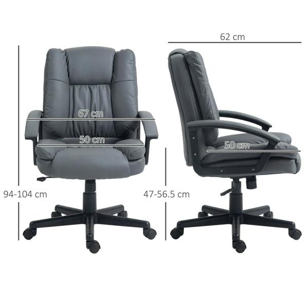 Dark grey mid-back office chair showing seat and backrest measurements