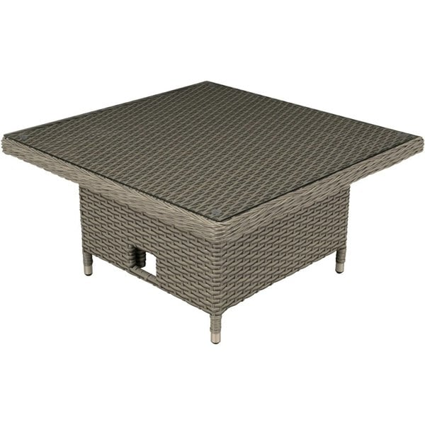 Adjustable Height Garden Coffee / Dining Table - Rattan Wicker Glass Outdoor