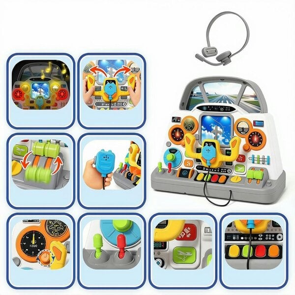 deAO Aircraft Cockpit Simulation Toy with Steering Wheel & Headset for Kids 3+