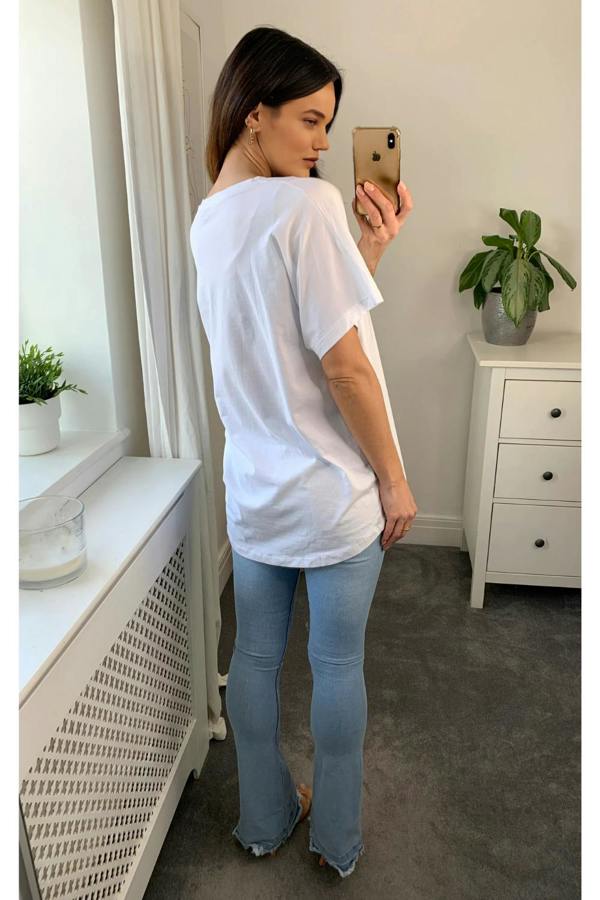 Hoxton Gal Oversized Sequin Relaxed T Shirt In White
