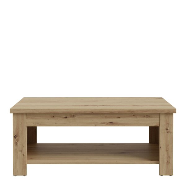 Wyld Haus Brimble Artisan Oak Wood Rising Coffee Table Bottom Shelf