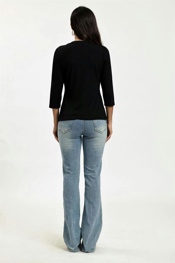 FS Collection Button Through 3/4 Sleeve Jersey Cardigan Top Black