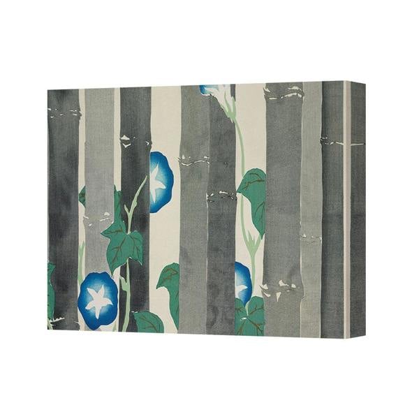 Benjamin Tate Design Canvas Wall Art Forest Trunks With Blue Morning Glory Flowers