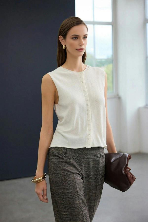 WOVCOR Regular Cashmere Blend Crew Neck Vest