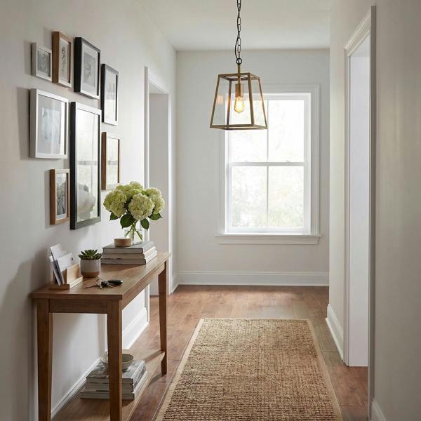 Classic Lantern Pendant Light in Antique Brass with Clear Glass Sides Image 6