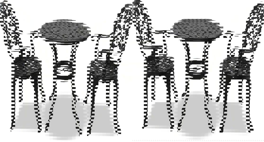 Centurion Supports PREGO Garden and Patio Table and 2 Large Chairs with Armrests Cast Aluminium Bistro Set - Black