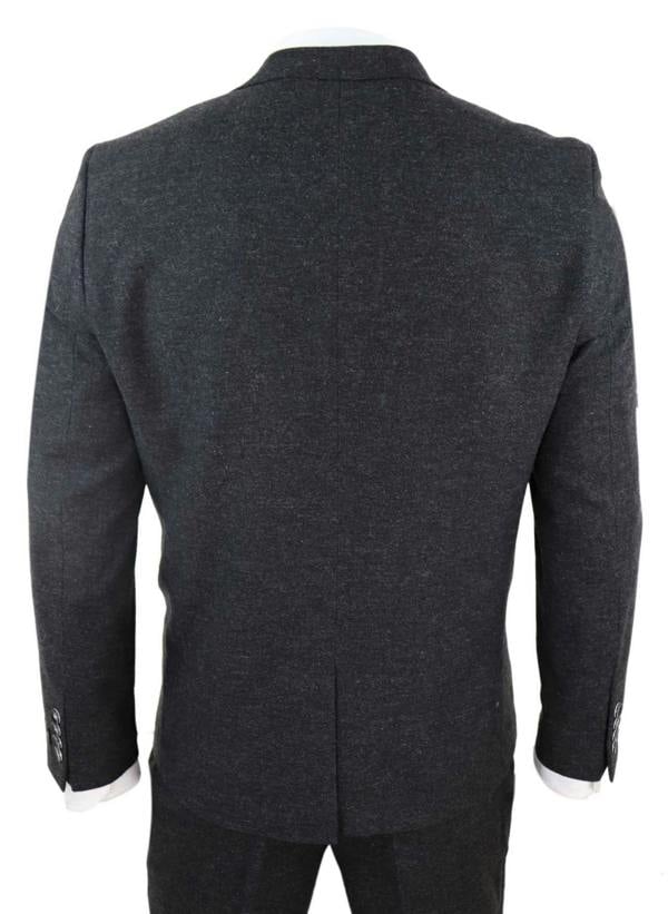 TruClothing Mens 3 Piece Black Wool Tweed Vintage Retro Suit