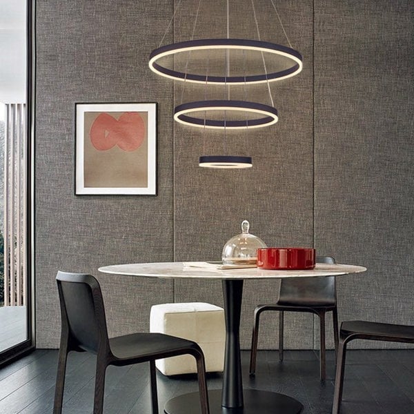Modern 3 Ring Aluminum Round Hanging LED Pendant Light Chandeliers Living and Home Dimmable with Remote Control