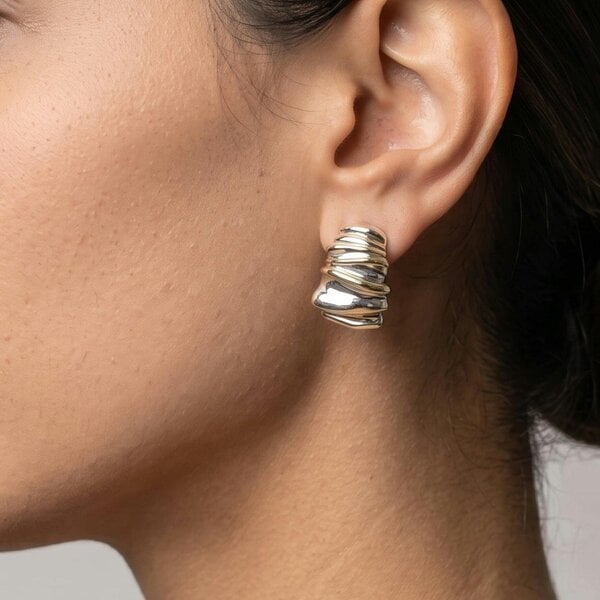 Uchi & Soto Nami Mixed Metals Wavy Hoop Earrings