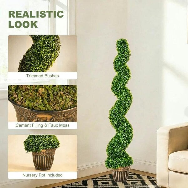 Set of 2 Artificial Plants, Topiary Spiral Boxwood Trees with Pot, for Home Indoor Outdoor Decor, 150cm