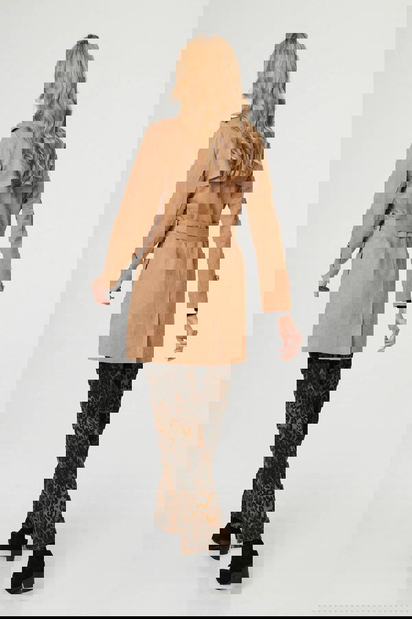 Beige | Faux Suede Double Breasted Trench Coat
