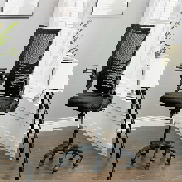 Mesh Back Ergonomic Office Chair with Folding Armrests Office Chair Living and Home Black