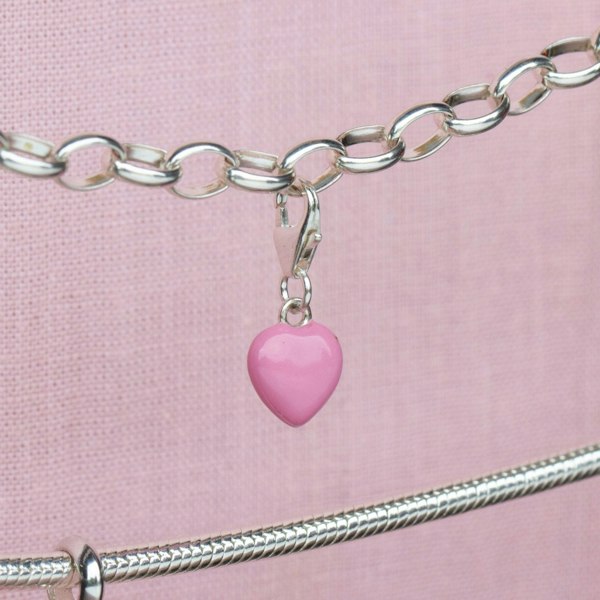 Sterling Silver Pink Enamelled Heart Charm - MYLEE London