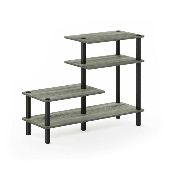 WALPLUS Versatile Turn-N-Tube 3-Tier Side Display Rack, French Oak Grey/Black for Entryway