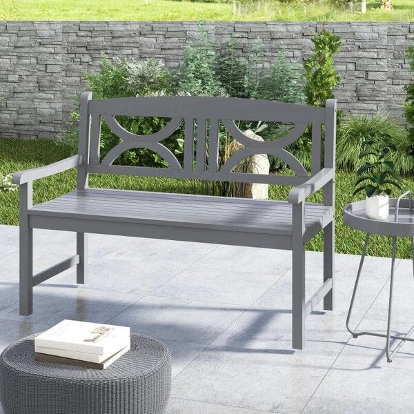 2-Seater Wooden Garden Bench Outdoor Patio Loveseat for Porch, Grey