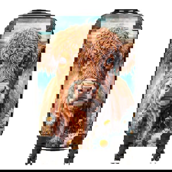 Warren Reed Highland Cow with Daisies Suitcase