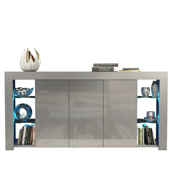 Mex Furniture Exclusive 164cm Cabinet Cupboard Sideboard TV Unit High Gloss Grey Doors & Free LED