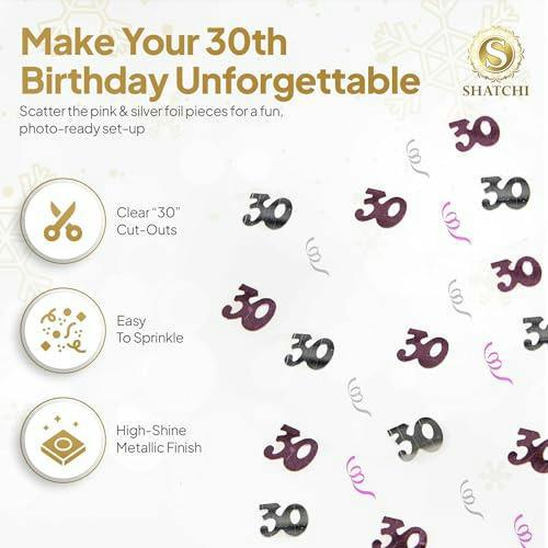30th Birthday Pink and Silver Foil Confetti Decoration Pack for Party Tables image 5