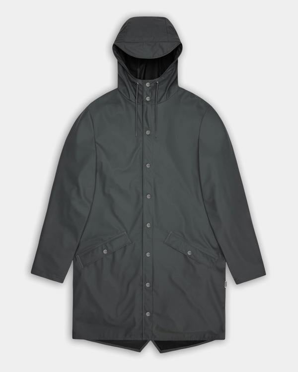 Rains Long Unisex Jacket - 153 Dark Grey | CHO | Designer Unisex Rain Coats