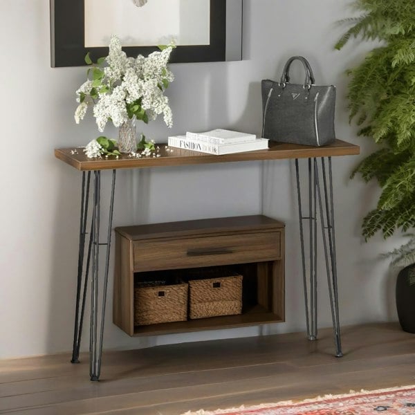 Rafaelo Mobilia Industrial Console Table With Metal Hairpin Legs