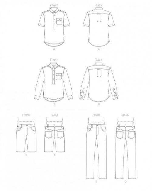 Vogue Sewing Pattern 1895, Shirts, Shorts, Trousers for Men, MUU (34-36-38-40) - Intermediate